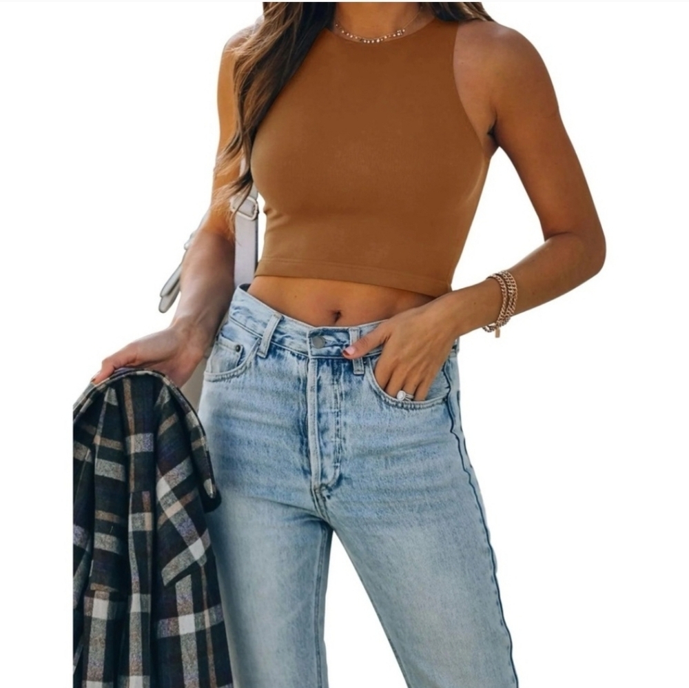 Reoria Crop Tank Top Lined Compression UT Longhorns Burnt Orange M